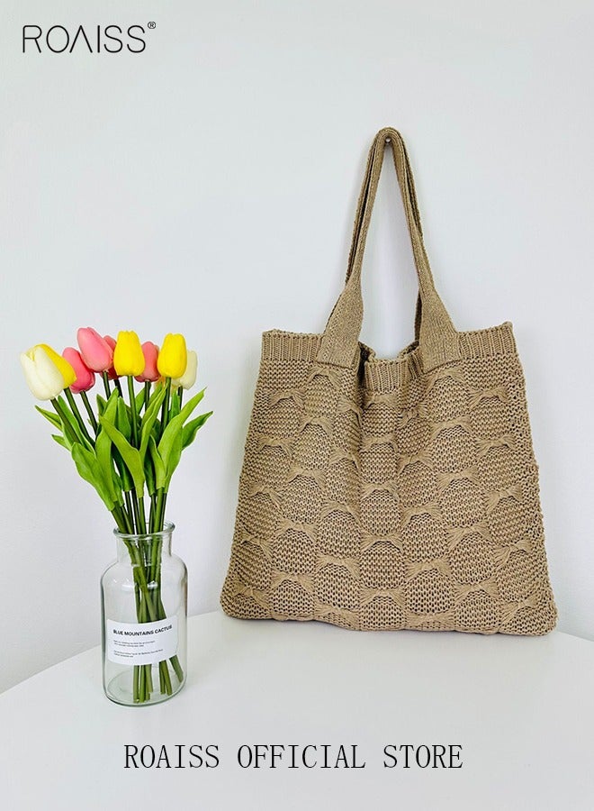 roaiss Women Knitted Shoulder Bag Solid Color Design Fashionable and Versatile Large Capacity Tote Bag  - Image 4