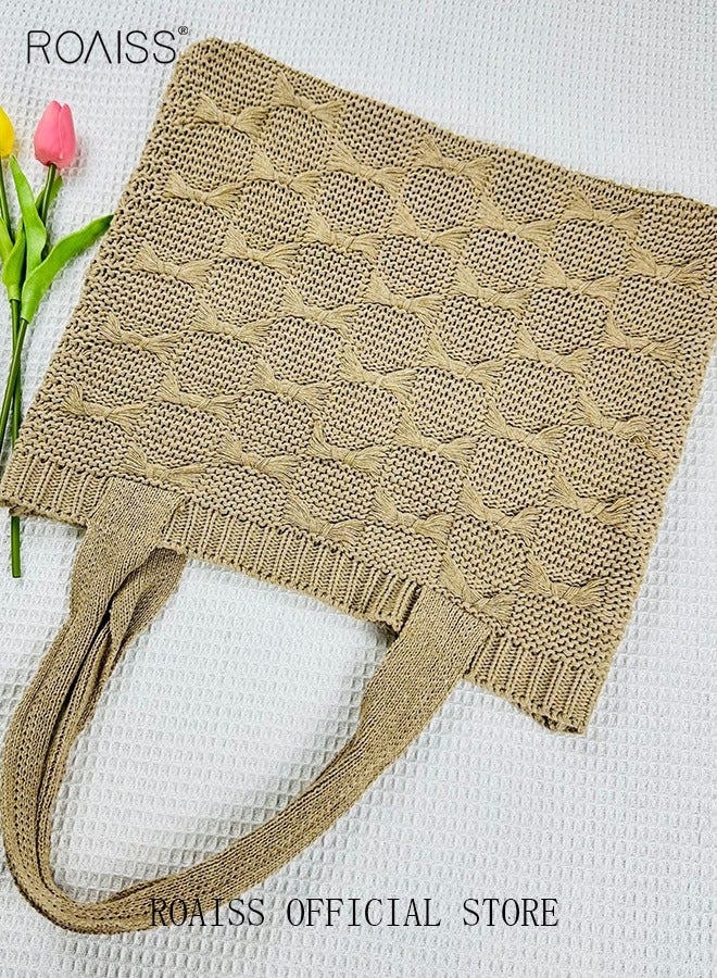 roaiss Women Knitted Shoulder Bag Solid Color Design Fashionable and Versatile Large Capacity Tote Bag  - Image 3