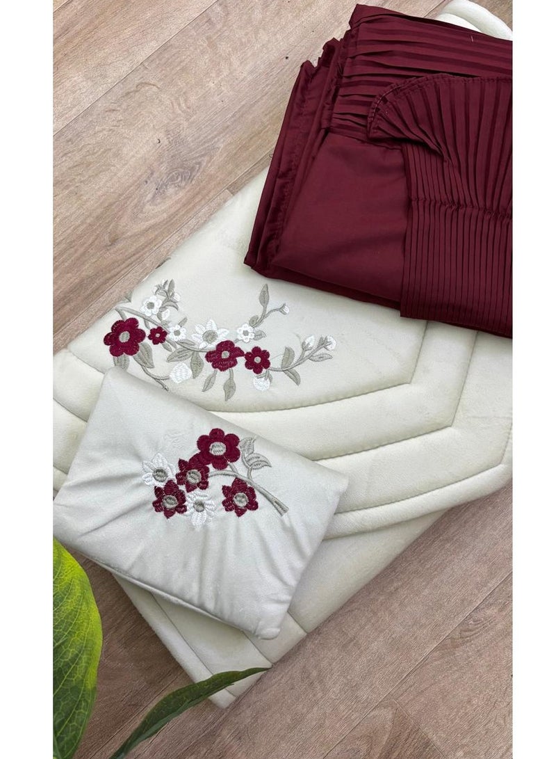 Prayer Rug Set with Embroidered Prayer Sheet and Luxurious Quran Cover - Image 1
