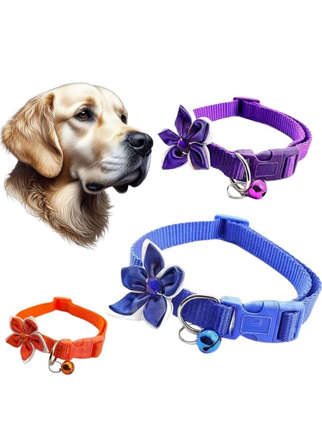 Sage Square Dog Collar With Flower- Adjustable Pet Collar For Dogs With Plastic Quick Release Buckle & Stylish Bell, Stylish Pattern, Soft Breathable Nylon For All Breeds Of Dogs & Cats (Random)  - Image 1