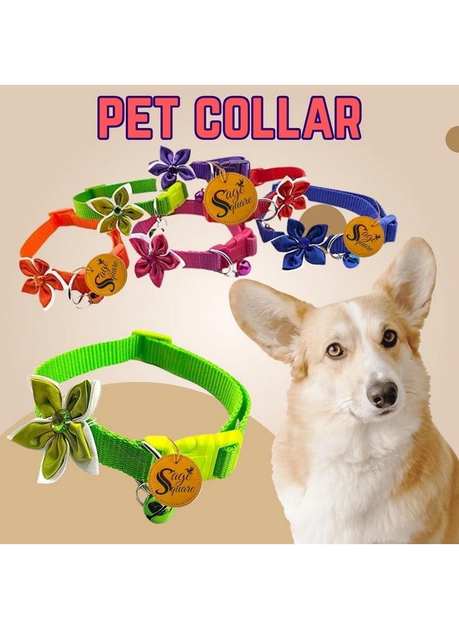 Sage Square Dog Collar With Flower- Adjustable Pet Collar For Dogs With Plastic Quick Release Buckle & Stylish Bell, Stylish Pattern, Soft Breathable Nylon For All Breeds Of Dogs & Cats (Random)  - Image 2