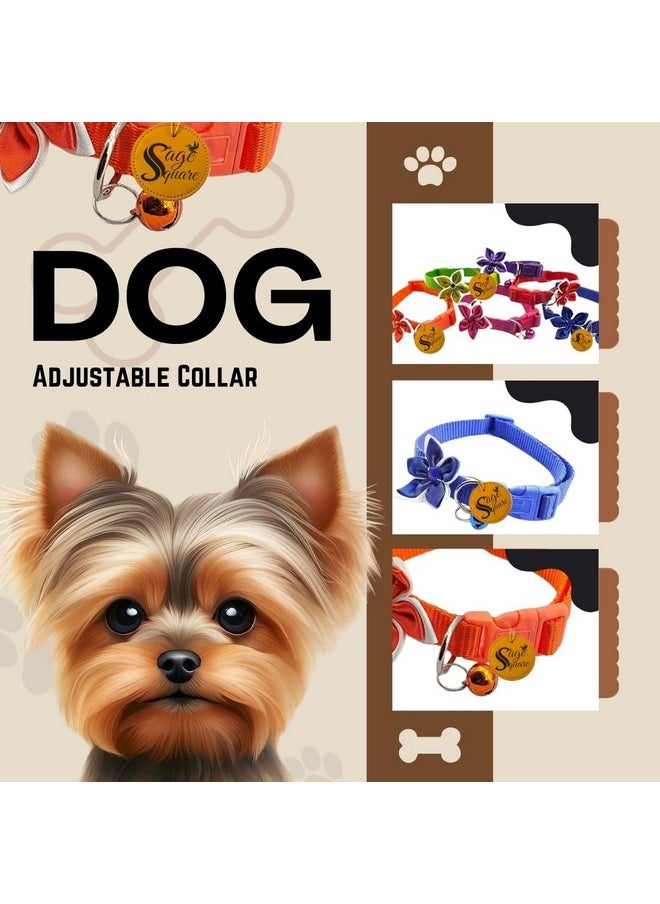 Sage Square Dog Collar With Flower- Adjustable Pet Collar For Dogs With Plastic Quick Release Buckle & Stylish Bell, Stylish Pattern, Soft Breathable Nylon For All Breeds Of Dogs & Cats (Random)  - Image 3