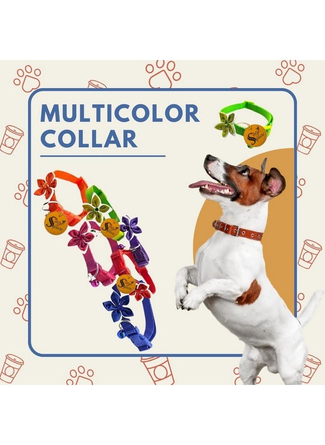Sage Square Dog Collar With Flower- Adjustable Pet Collar For Dogs With Plastic Quick Release Buckle & Stylish Bell, Stylish Pattern, Soft Breathable Nylon For All Breeds Of Dogs & Cats (Random)  - Image 4