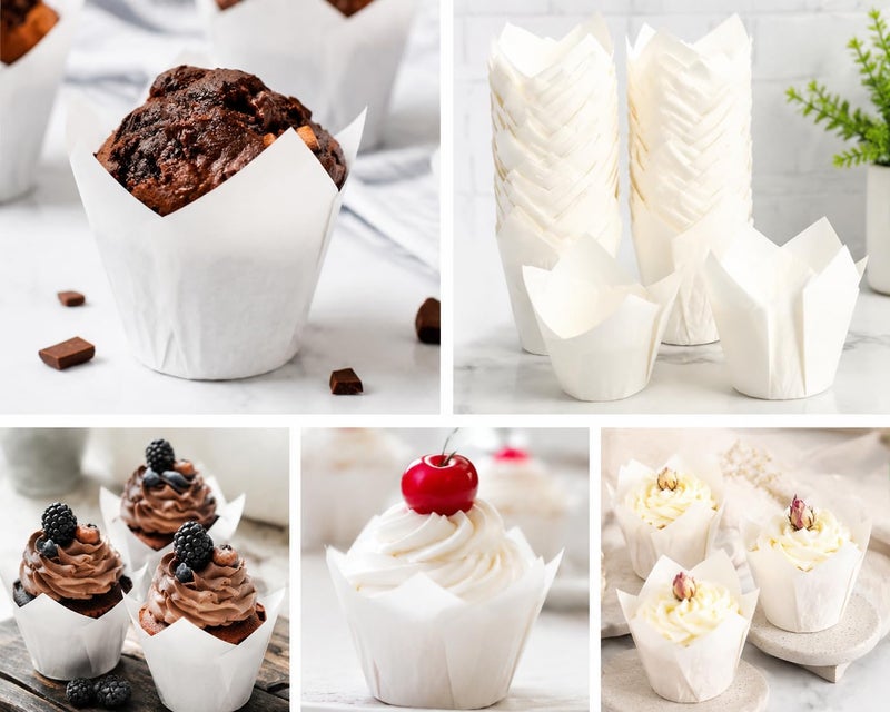 ورق كب كيك و المافين ابيض بريميوم – 100 قطعة، ورق خبز مثالي للكب كيك، المافين Premium White Paper Cupcake Cups, 100 Pcs – Baking Liners for Cupcakes, Muffins, Desserts. - Image 4