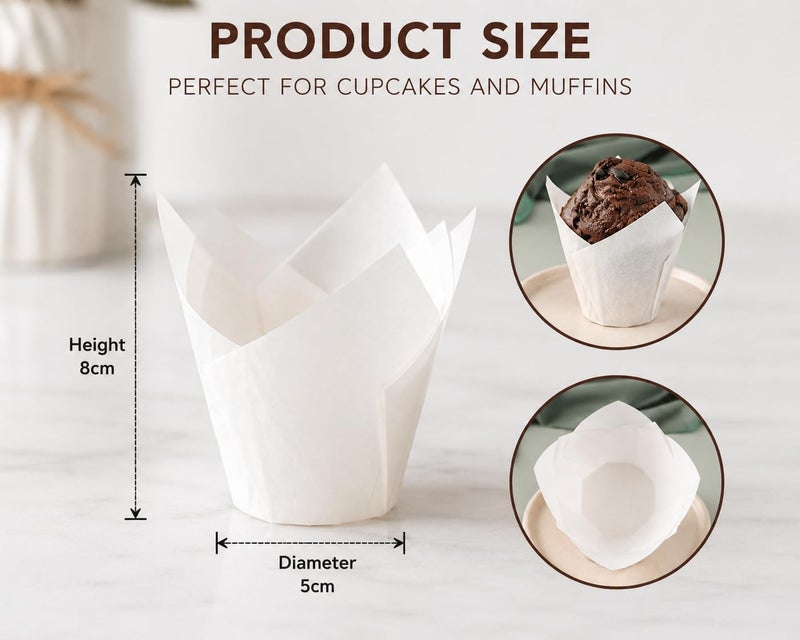 ورق كب كيك و المافين ابيض بريميوم – 100 قطعة، ورق خبز مثالي للكب كيك، المافين Premium White Paper Cupcake Cups, 100 Pcs – Baking Liners for Cupcakes, Muffins, Desserts. - Image 2