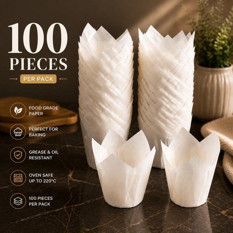 ورق كب كيك و المافين ابيض بريميوم – 100 قطعة، ورق خبز مثالي للكب كيك، المافين Premium White Paper Cupcake Cups, 100 Pcs – Baking Liners for Cupcakes, Muffins, Desserts. - Image 3