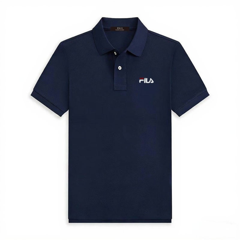 فيلا قميص بولو كلاسيكي بأكمام قصيرة من FILA للرجال، قميص جولف وتنس بياقة قطنية بيكيه قابلة للتنفس، توب كاجوال للأعمال مع شعار مطرز على الصدر - Image 1