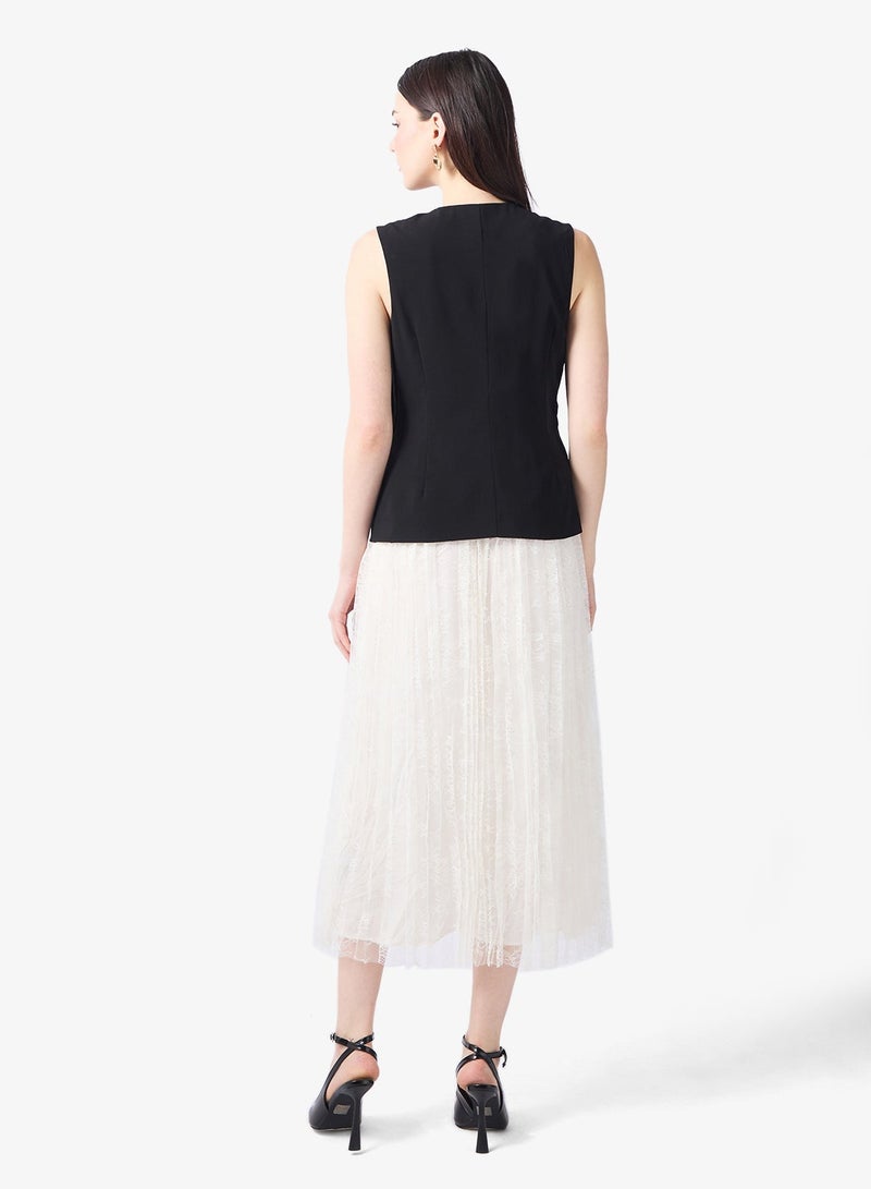 Style Cheat Pleated Button Detail Sleeveless Midi Dress - Image 2