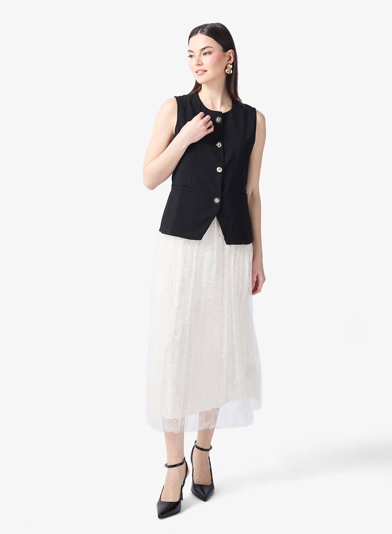 Style Cheat Pleated Button Detail Sleeveless Midi Dress - Image 4