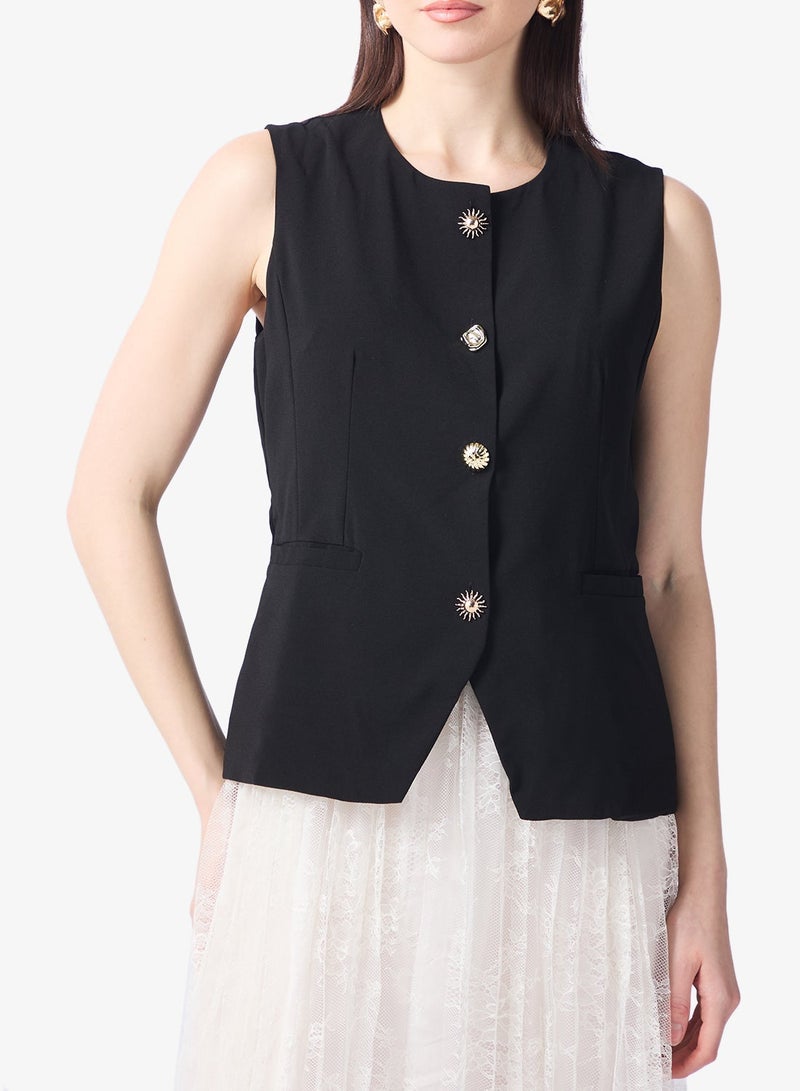Style Cheat Pleated Button Detail Sleeveless Midi Dress - Image 3