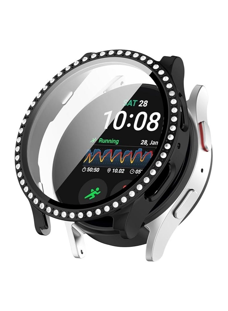 جراب Samsung Galaxy Watch 7 Bling - جراب واقٍ من الكريستال اللامع وأحجار الراين والماس وغطاء وجه صلب من البولي كربونات ومصد للصدمات لساعة 40 مم (أسود) - Image 1