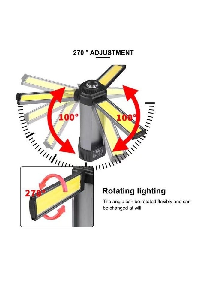 Triple-Lobe COB Stand Work Light  Outdoor Camping/Construction Lighting | 1000LM 5-Mode Dimming + Solar Charging | 180° Rotation + Magnetic Hook | Red Alert Light + Digital Power Display - Image 3