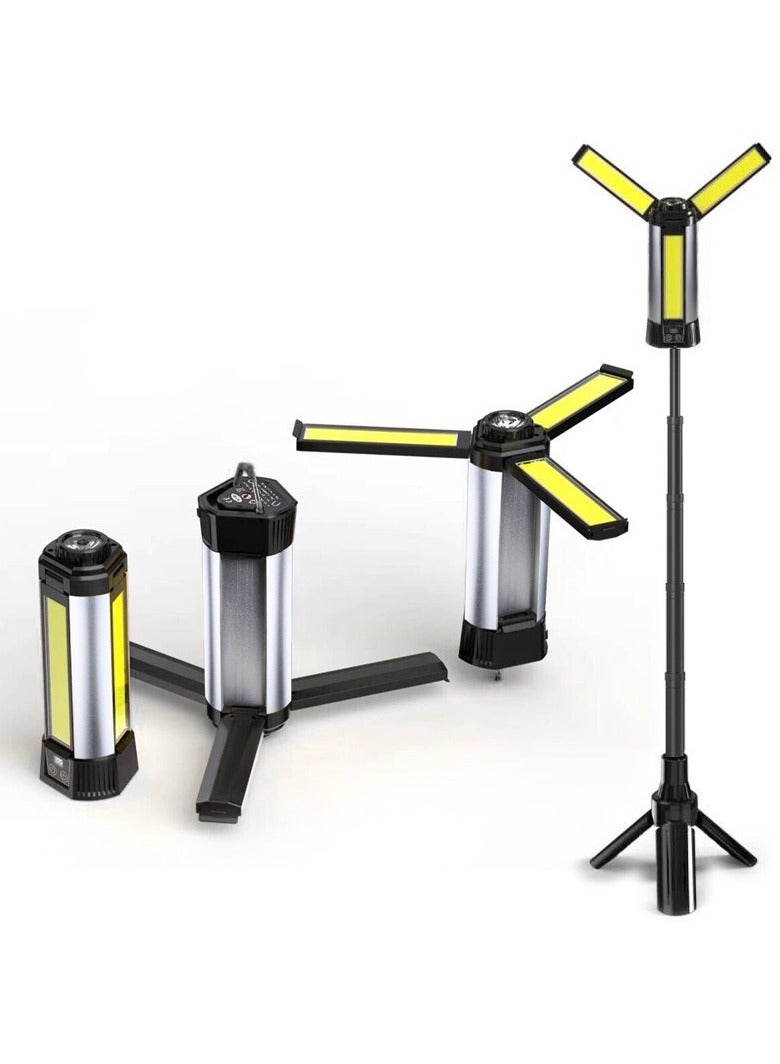 Triple-Lobe COB Stand Work Light  Outdoor Camping/Construction Lighting | 1000LM 5-Mode Dimming + Solar Charging | 180° Rotation + Magnetic Hook | Red Alert Light + Digital Power Display - Image 2