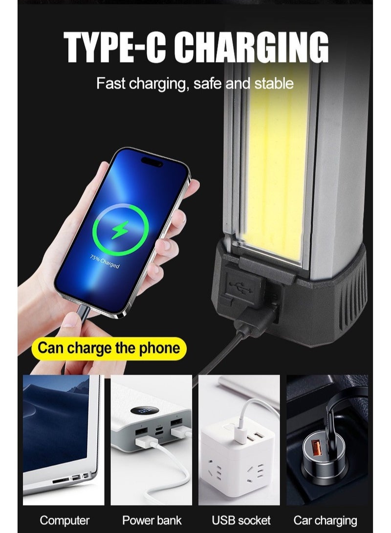 Triple-Lobe COB Stand Work Light  Outdoor Camping/Construction Lighting | 1000LM 5-Mode Dimming + Solar Charging | 180° Rotation + Magnetic Hook | Red Alert Light + Digital Power Display - Image 5