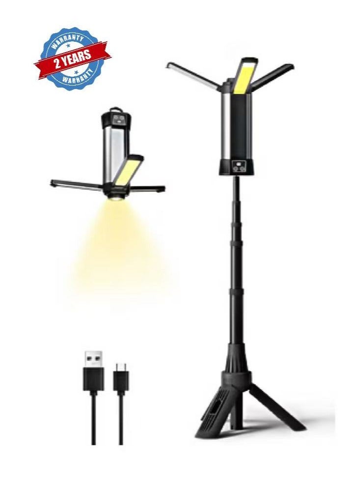 Triple-Lobe COB Stand Work Light  Outdoor Camping/Construction Lighting | 1000LM 5-Mode Dimming + Solar Charging | 180° Rotation + Magnetic Hook | Red Alert Light + Digital Power Display - Image 1