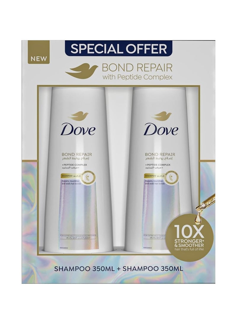 دوف شامبو دوف بوند ريبير للنساء، لشعر صحي وحيوي وناعم، مع بروتين بيو كير، شعر أقوى بعشر مرات، 2 × 350 مل