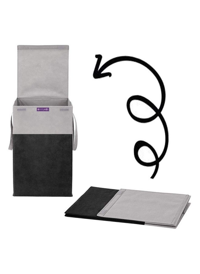 PrettyKrafts 75 L Non Woven Rectangular Foldable Large Laundry Bag/Basket With Lid & Handle, Freestanding Clothes Storage Organizer for Bedroom, Dorm (36x36x53cm, Black, Set of 2) - Image 3