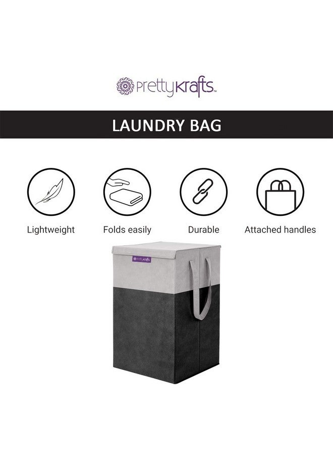 PrettyKrafts 75 L Non Woven Rectangular Foldable Large Laundry Bag/Basket With Lid & Handle, Freestanding Clothes Storage Organizer for Bedroom, Dorm (36x36x53cm, Black, Set of 2) - Image 2