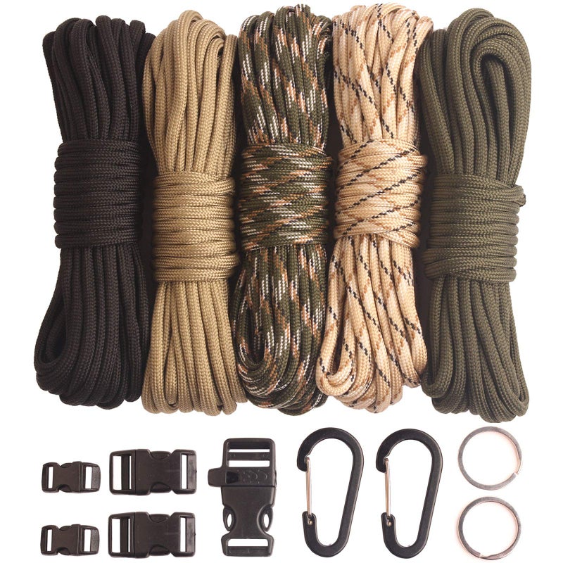 GeGeDa Paracord,Paracord 550 Combo Crafting Kits with 5 Types Buckles,20 Feet Each Paracord Rope (Light Rainbow Set 200feet) (A-Set)