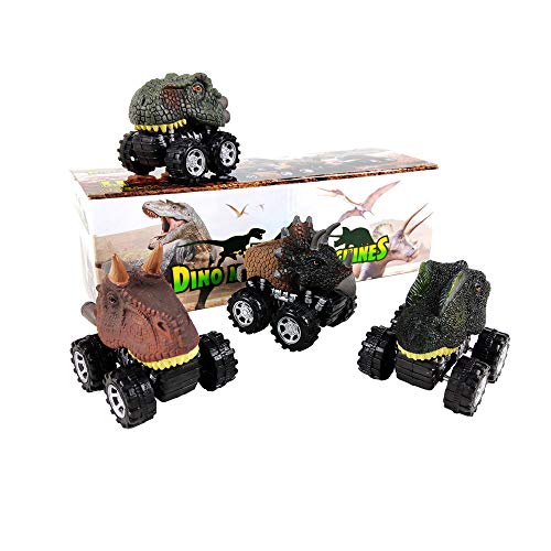 DINOBROS Pull Back Dinosaur Car Toys 4 Pack Dino Toys for 3 Year Old Boys and Toddlers T-Rex Dinosaur Games Monster Trucks - Image 3