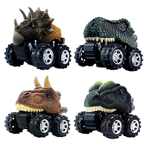 DINOBROS Pull Back Dinosaur Car Toys 4 Pack Dino Toys for 3 Year Old Boys and Toddlers T-Rex Dinosaur Games Monster Trucks - Image 1
