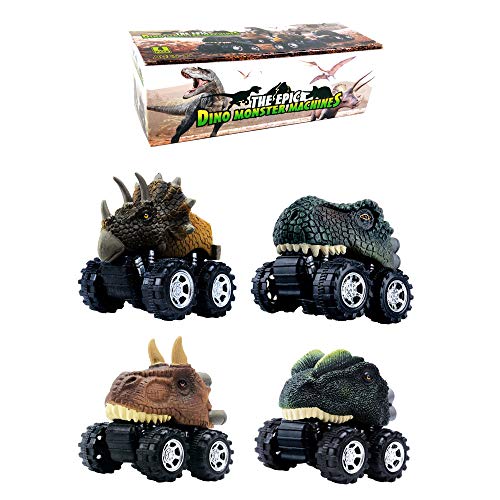DINOBROS Pull Back Dinosaur Car Toys 4 Pack Dino Toys for 3 Year Old Boys and Toddlers T-Rex Dinosaur Games Monster Trucks - Image 2