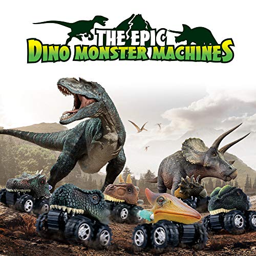 DINOBROS Pull Back Dinosaur Car Toys 4 Pack Dino Toys for 3 Year Old Boys and Toddlers T-Rex Dinosaur Games Monster Trucks - Image 4