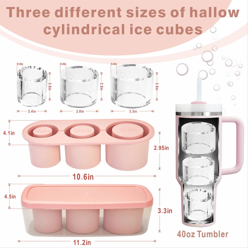 Rhewatin 1pc Tumbler Ice Tray for Stanley/Yeti/Simple Modern etc. 40oz Tumblers, Silicone Ice Cube Tray for Tumblers with Bin and Lid, Pink - Image 2