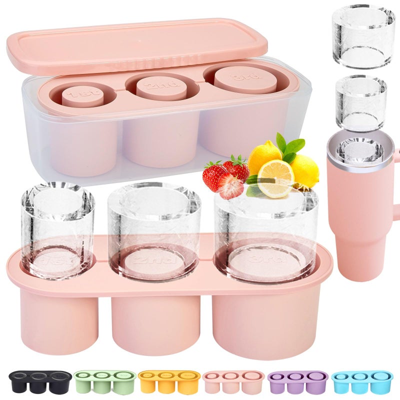 Rhewatin 1pc Tumbler Ice Tray for Stanley/Yeti/Simple Modern etc. 40oz Tumblers, Silicone Ice Cube Tray for Tumblers with Bin and Lid, Pink - Image 1