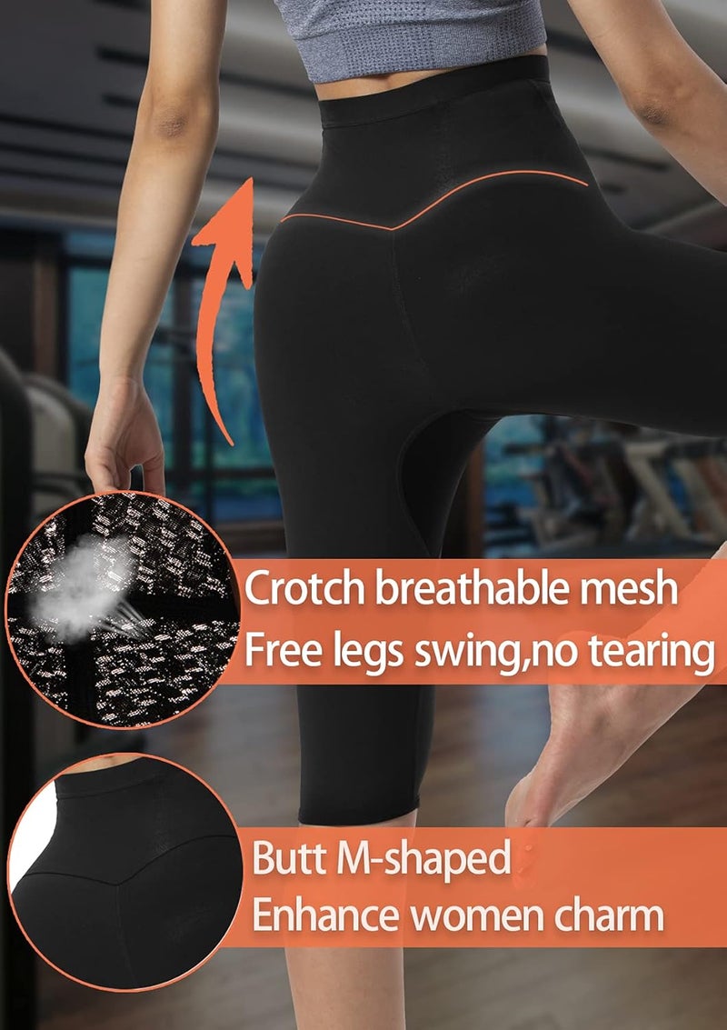 QZSH Sauna Pants Women Sweat Capris Slimming Leggings,Mesh Crotch,High Waist Workout Body Shaper Suits - Image 3