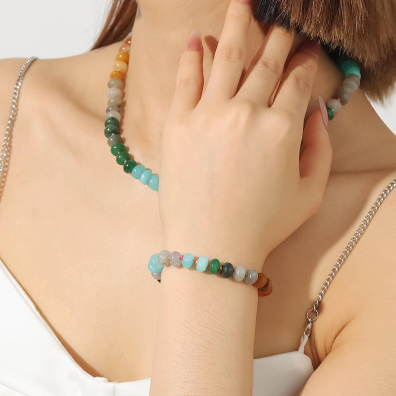 Qitian Beaded Gemstone Necklace for Women, Colorful Boho Bead Choker Necklace Natural Stone Freshwater Pearl Surfer Beach Necklace 18K Gold Plated Summer Handmade Jewelry Gifts - Image 4