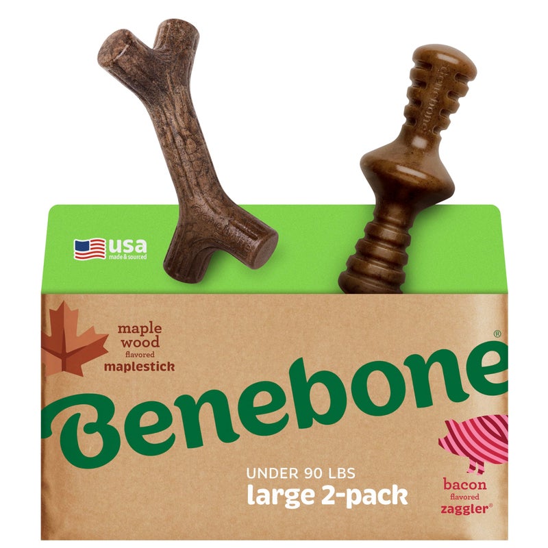 Benebone 2Pack MaplestickZaggler Durable Dog Chew Toys Real Maplewood Real Bacon Made in USA Large - Image 2