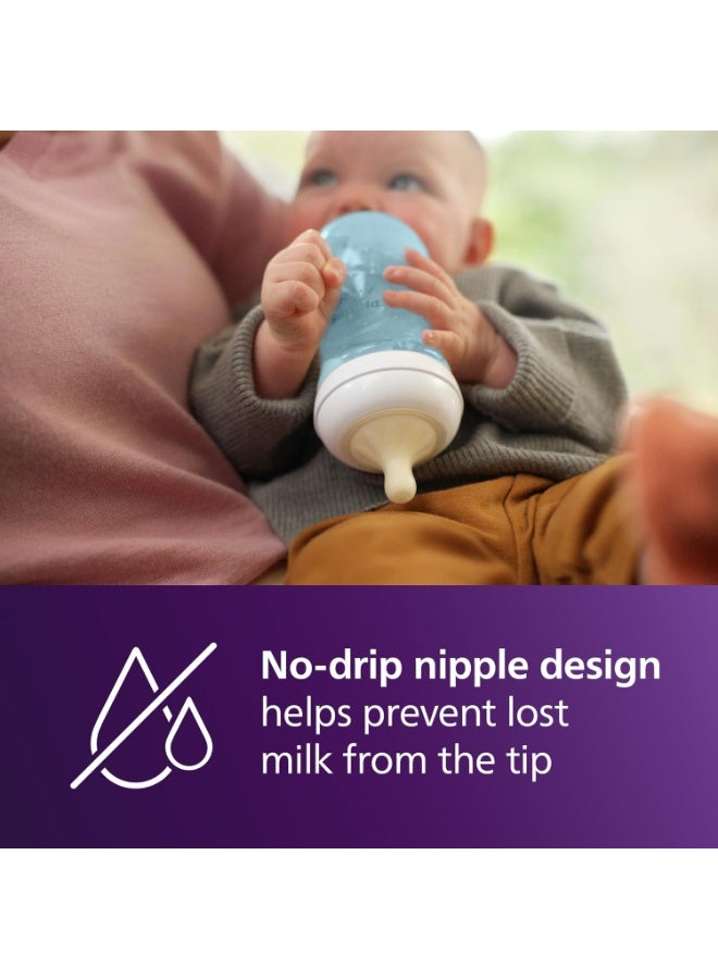 Avent Philips Avent Natural Baby Bottles – 9oz (260ml), 4-Pack, Natural Response Nipples, Medium Flow (Flow 3), Blue, SCY903/24 - Image 3