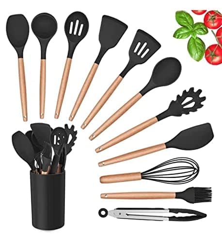GAMAHA Silicone Kitchen Spatula and Utensils Spoon Set Cooking Baking Set 12 Pcs NonStick with Wooden HandleBPA Free Heat Resistant Item Non Toxic Silicon Cookware Tools - Image 1