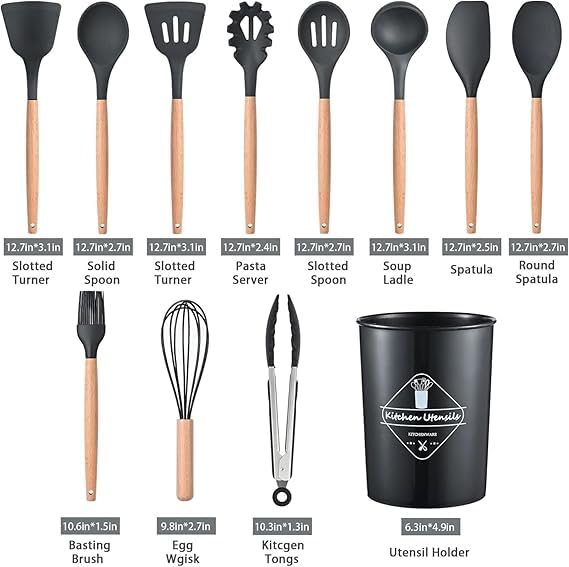 GAMAHA Silicone Kitchen Spatula and Utensils Spoon Set Cooking Baking Set 12 Pcs NonStick with Wooden HandleBPA Free Heat Resistant Item Non Toxic Silicon Cookware Tools - Image 3