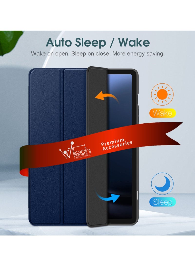 Wtech Smart Flip Auto Awake/Auto Sleep Leather Texture Case Cover For Samsung Galaxy Tab S9 FE Plus 5G 2023 (X616B, X610) 12.4 Inch Navy Blue - Image 2