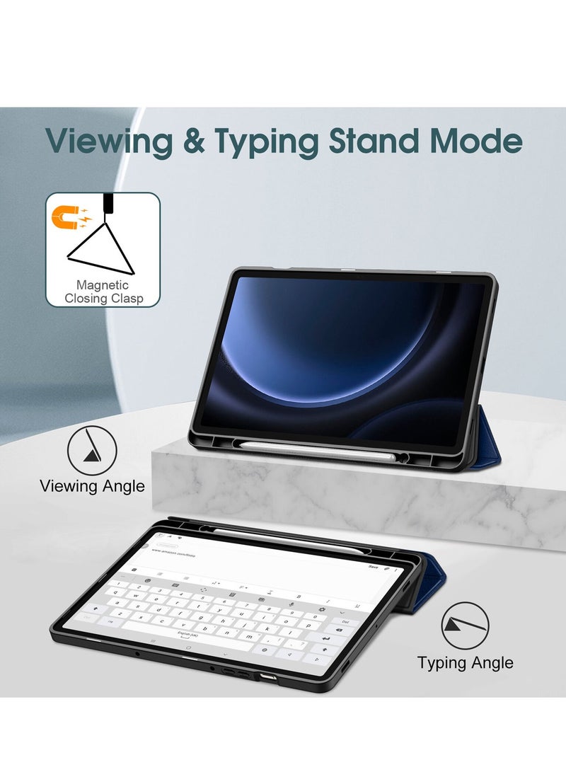 Wtech Smart Flip Auto Awake/Auto Sleep Leather Texture Case Cover For Samsung Galaxy Tab S9 FE Plus 5G 2023 (X616B, X610) 12.4 Inch Navy Blue - Image 3