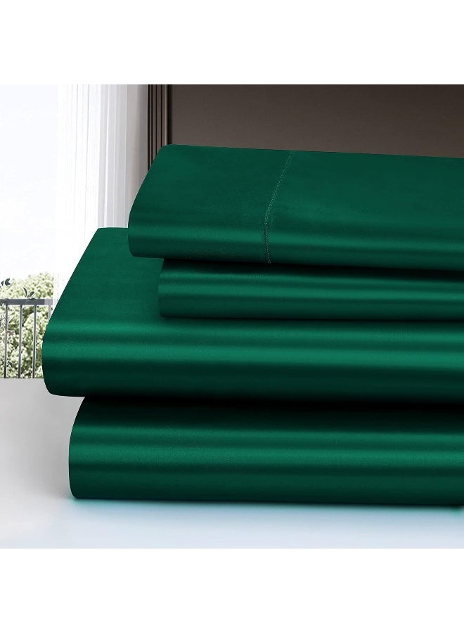 Homiest Homiest 4pcs RV Short Queen Satin Sheets Set Luxury Silky Satin Bedding Set with 10 "" Deep Pocket  Camper Queen Sheets  1 Fitted Sheet + 1 Flat Sheet + 2 Pillowcases (RV Short Queen  Blackish Green)  - Image 2