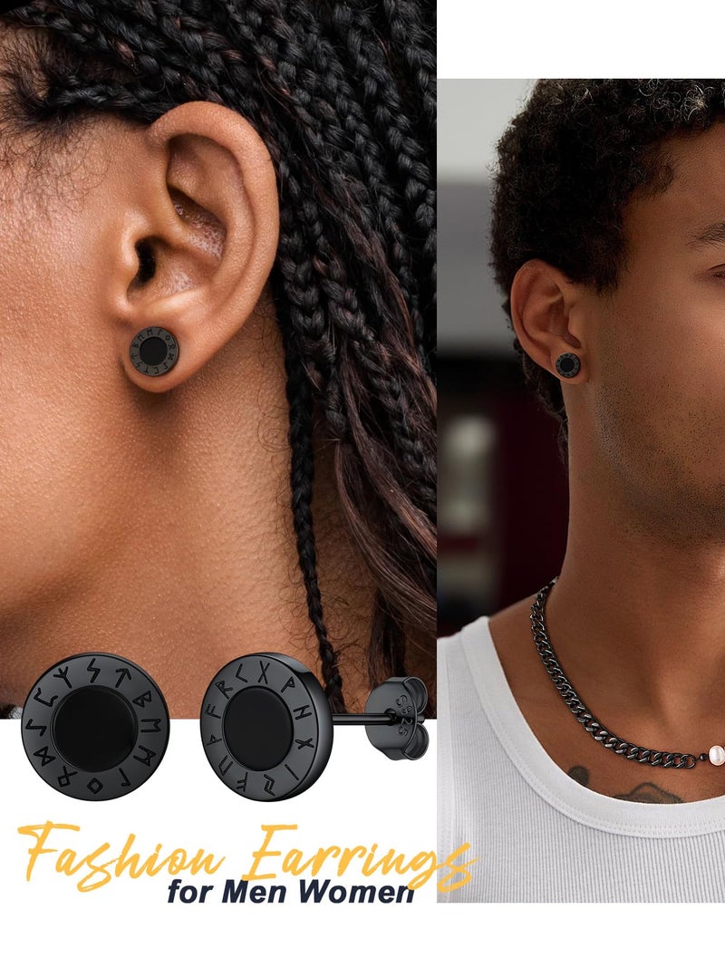 U7 Jewelry Mens Earrings with Viking Rune Sterling Silver Black Metal Plated Personalized Rock Stud Male Earrings Hypoallergenic - Image 3