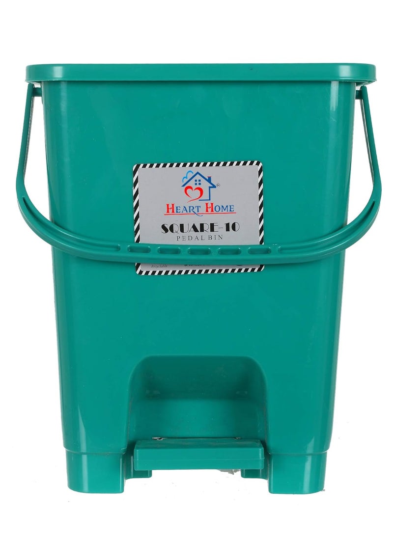 Kuber Industries Heart Home Square Premium Plastic Pedal Dustbin with Lid for HomeKitchenOffice 10 Ltr GreenPack of 2  - Image 2