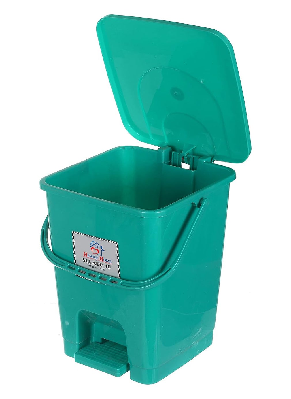 Kuber Industries Heart Home Square Premium Plastic Pedal Dustbin with Lid for HomeKitchenOffice 10 Ltr GreenPack of 2  - Image 4