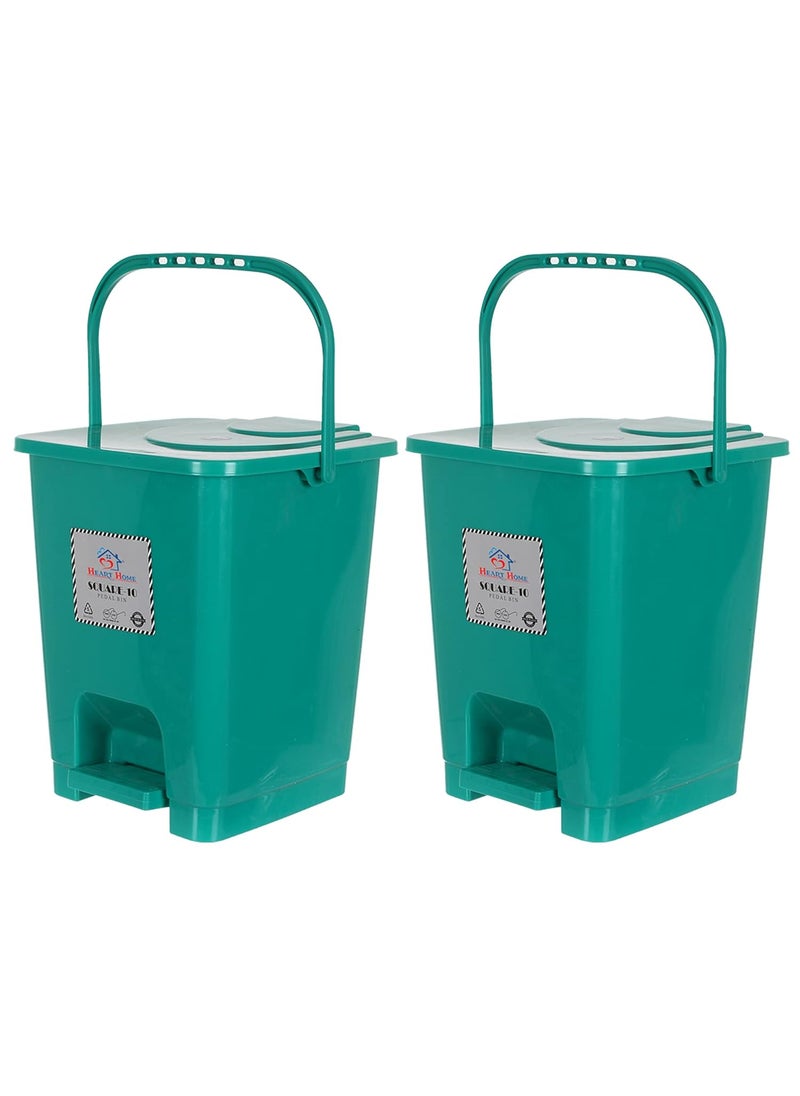 Kuber Industries Heart Home Square Premium Plastic Pedal Dustbin with Lid for HomeKitchenOffice 10 Ltr GreenPack of 2  - Image 1