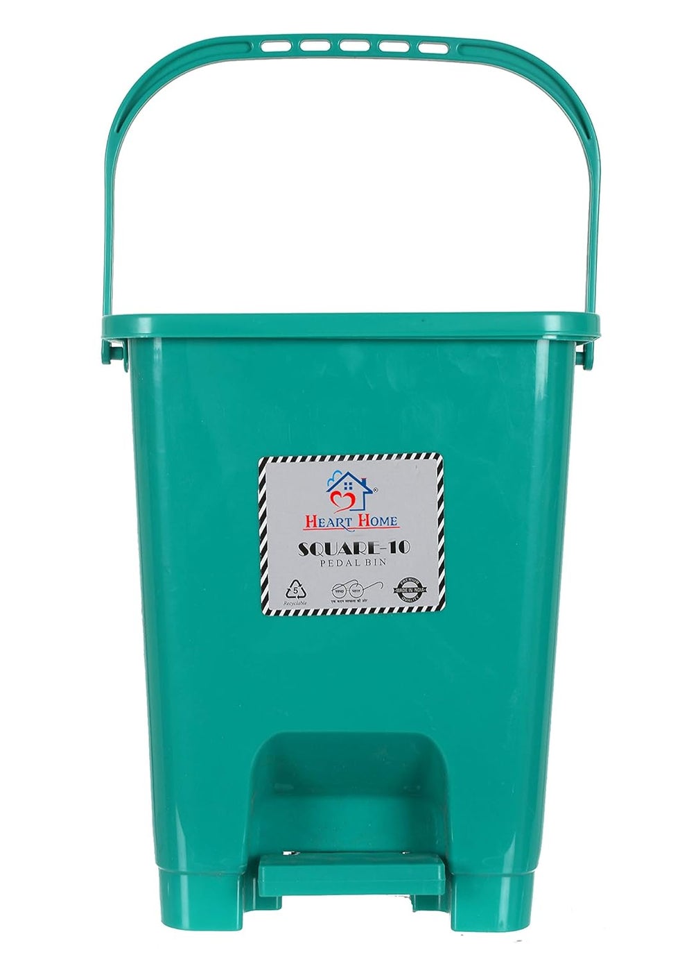Kuber Industries Heart Home Square Premium Plastic Pedal Dustbin with Lid for HomeKitchenOffice 10 Ltr GreenPack of 2  - Image 3