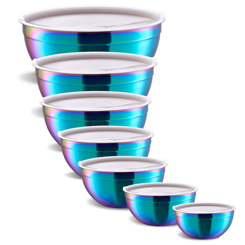 Onlycooker Rainbow Mixing Bowls With Airtight LidsStainless Steel BowlSalad Bowls 7 Piece Colorful Nesting Bowl Rainbow Kitchen AccessoriesSize 7362721151108QT Stackable Design
