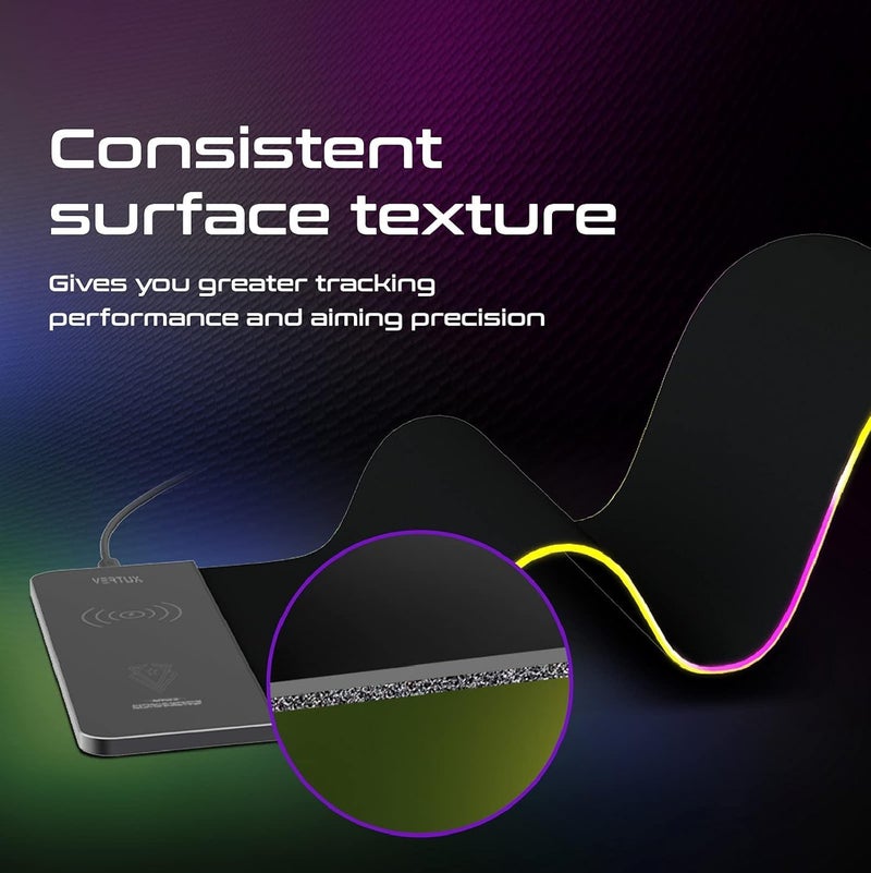 VERTUX Rgb Mouse Pad With Wireless Charger, 2-In-1 Anti-Friction Surface Gaming Mouse Pad With Ultra-Fast 15W Qi Wireless Charging Pad And Anti-Slip Base, Raftpad-Qi - Image 2