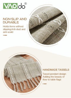VAOdo Simple Table Runner Imitation Cotton and Linen Material Home Decoration with Tassel Table Mat Suitable For Tea Table Long Table Decorative Cloth Beige 33*220cm  - Image 3