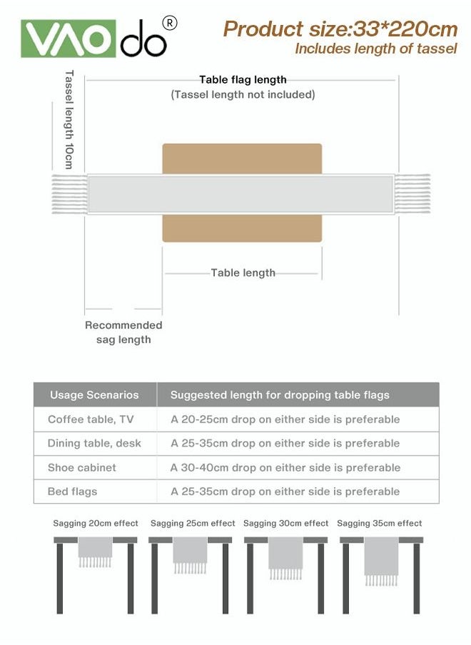 VAOdo - Simple Table Runner Imitation Cotton and Linen Material Home Decoration with Tassel Table Mat Suitable For Tea Table Long Table Decorative Cloth Beige 33*220cm - Image 1