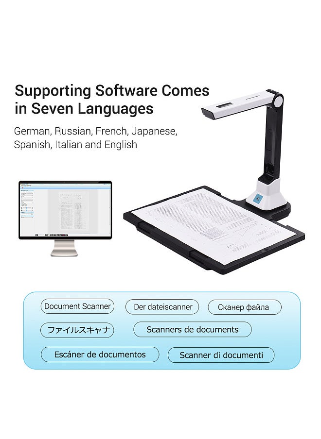 Generic - BK50 Portable 10 Mega-pixel High Definition Scanner Capture Size A4 Document Camera with Hard Plastic Plate for Card Passport File Documents Recognition Support 7 Languages - Image 1
