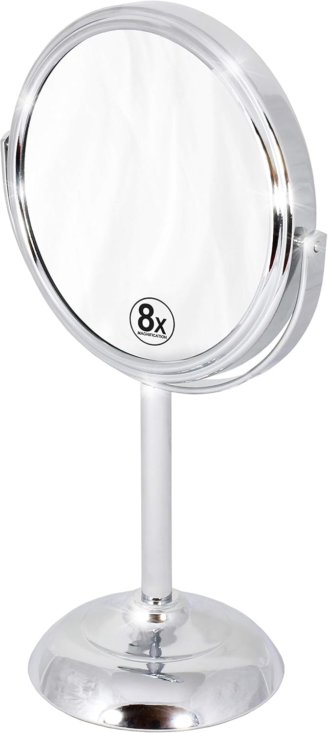 DECOBROS Deco Brothers Vanity Mirror with Stand 6-Inch Double Sided, 8X Magnification, Chrome