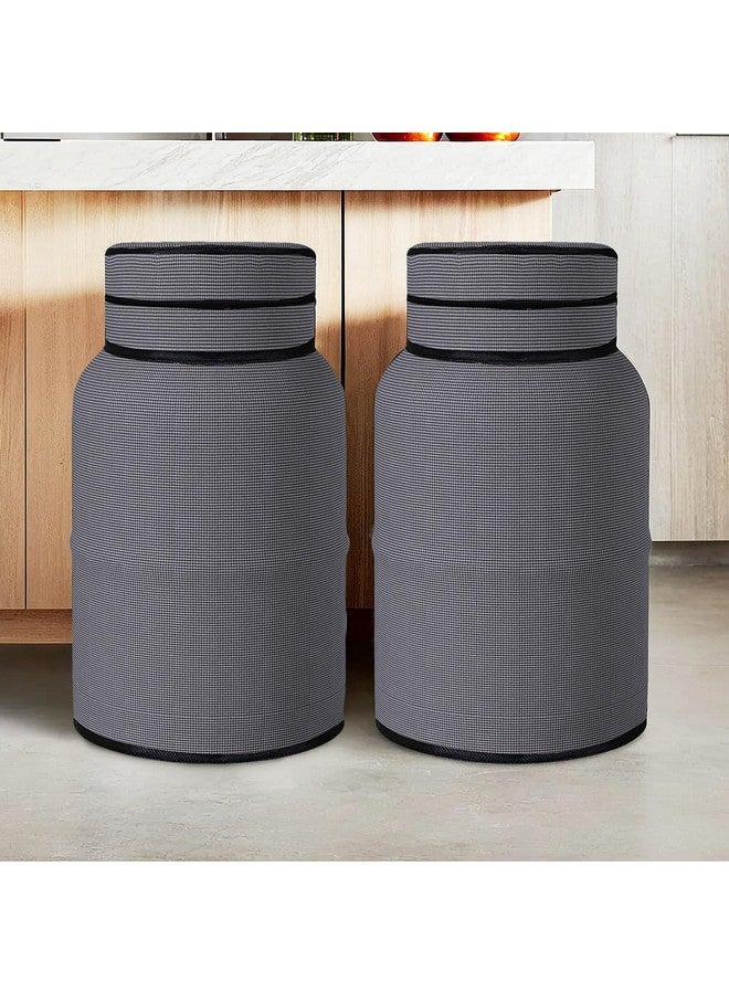 Kuber Industries Pack of 2 Cylinder Cover | Cylinder Cover for Kitchen | Gas Cylinder Cover | Cylinder Tank Cover | PVC LPG Cylinder Cover | Foldable Cylinder Cover | Mini Check | Grey - Image 1